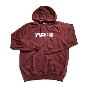 GYMSHARK Spellout Logo Maroon Red Hoodie Sweater Mens Size Large
